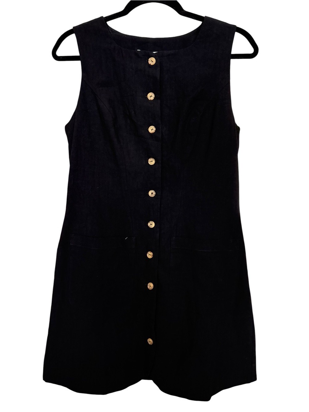 Commense Cotton Black Sleeveless Button-Front Mini Dress - Picture 2 of 8
